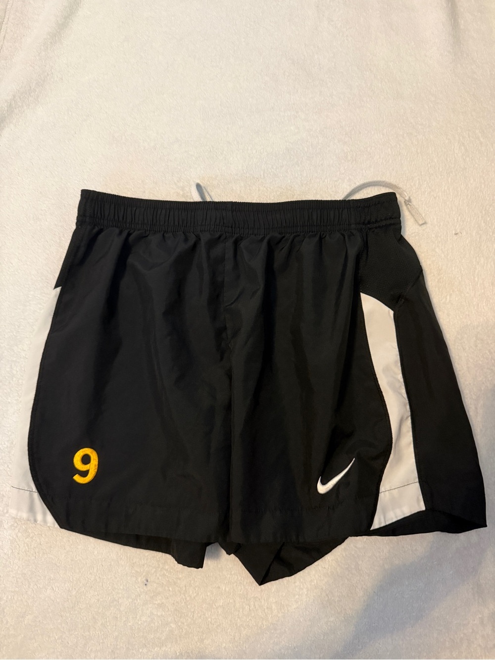 Nike Black Shorts with White Side Panels and Yellow '9'